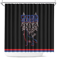 Serbia Shower Curtain with Wolf Head Graphic, Howling Wolf, and National Flag Stripes