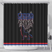 Serbia Shower Curtain with Wolf Head Graphic, Howling Wolf, and National Flag Stripes
