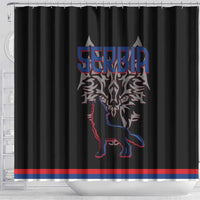 Serbia Shower Curtain with Wolf Head Graphic, Howling Wolf, and National Flag Stripes
