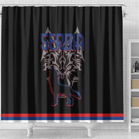 Serbia Shower Curtain with Wolf Head Graphic, Howling Wolf, and National Flag Stripes
