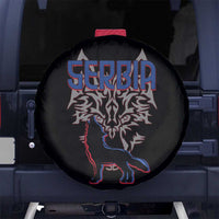 Serbia Spare Tire Cover with Wolf Head Graphic, Howling Wolf, and National Flag Stripes