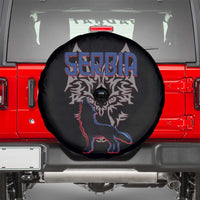 Serbia Spare Tire Cover with Wolf Head Graphic, Howling Wolf, and National Flag Stripes
