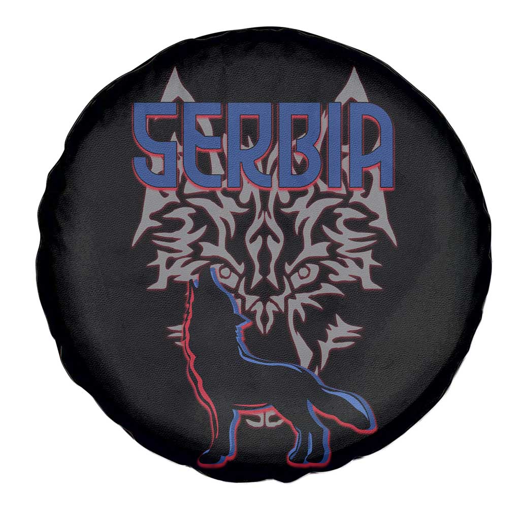 Serbia Spare Tire Cover with Wolf Head Graphic, Howling Wolf, and National Flag Stripes