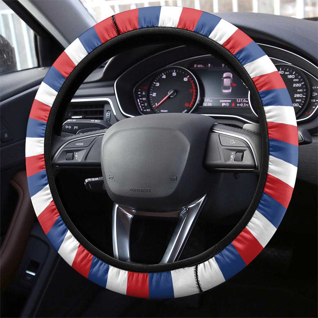 Serbia Steering Wheel Cover with Wolf Head Graphic, Howling Wolf, and National Flag Stripes