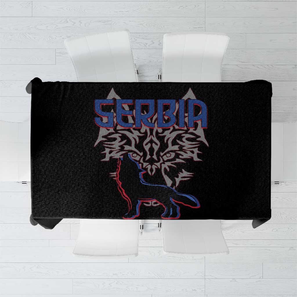 Serbia Tablecloth with Wolf Head Graphic, Howling Wolf, and National Flag Stripes