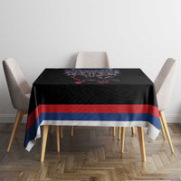 Serbia Tablecloth with Wolf Head Graphic, Howling Wolf, and National Flag Stripes