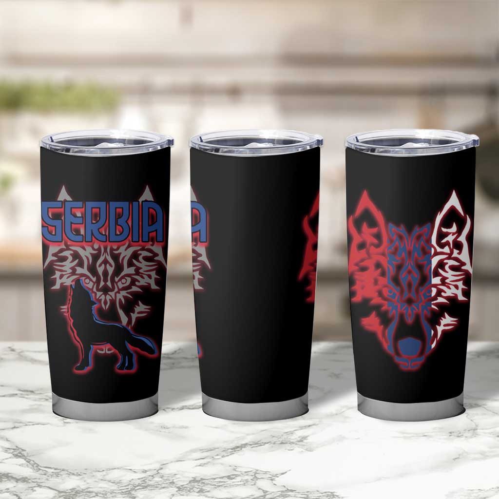 Serbia Tumbler Cup with Wolf Head Graphic, Howling Wolf, and National Flag Stripes