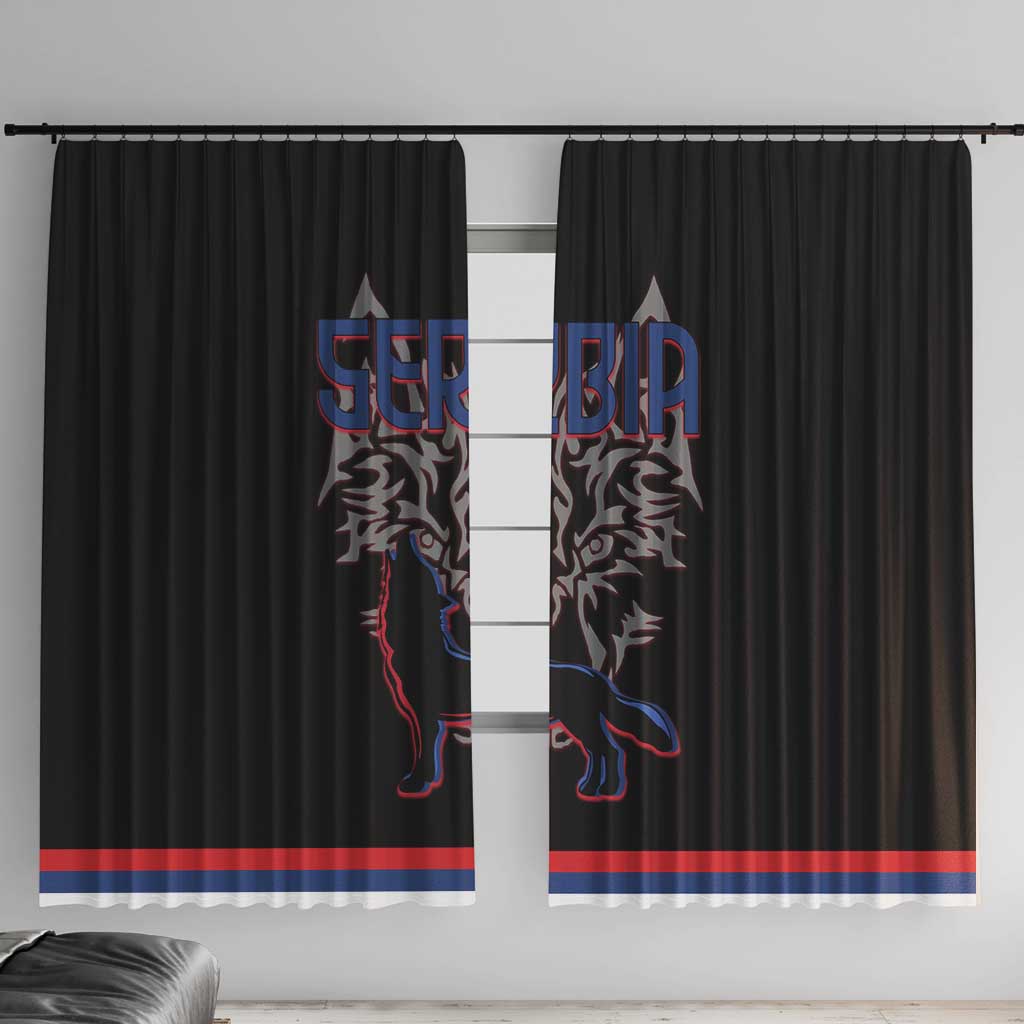 Serbia Window Curtain with Wolf Head Graphic, Howling Wolf, and National Flag Stripes