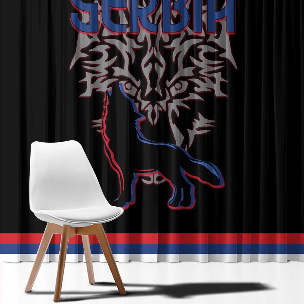 Serbia Window Curtain with Wolf Head Graphic, Howling Wolf, and National Flag Stripes