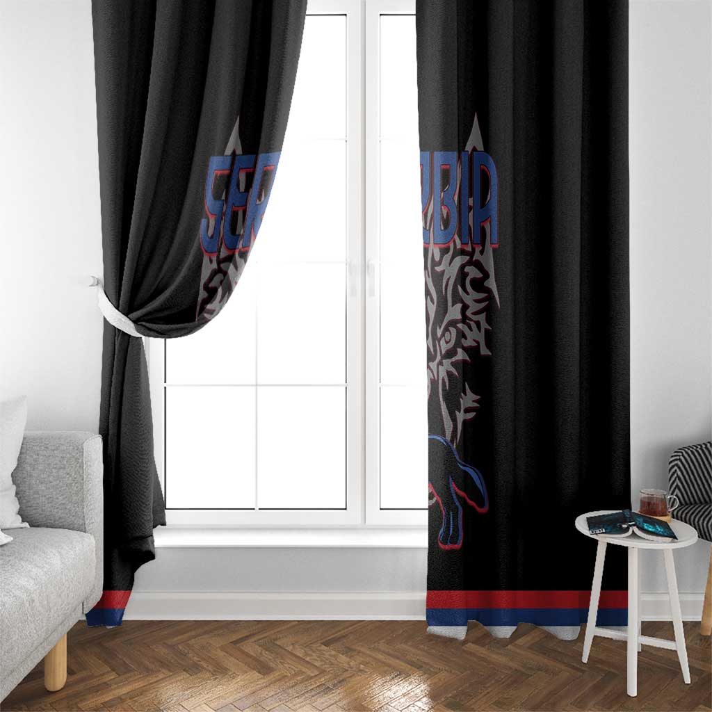 Serbia Window Curtain with Wolf Head Graphic, Howling Wolf, and National Flag Stripes
