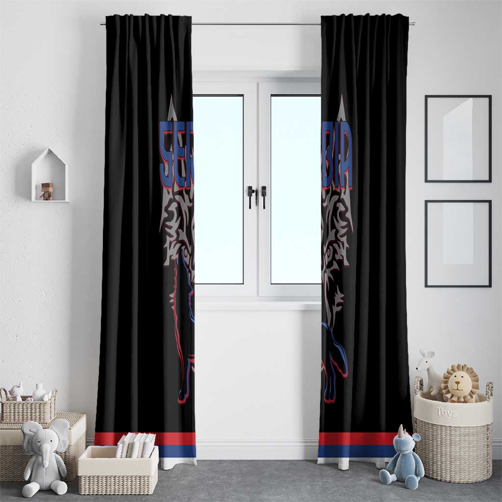 Serbia Window Curtain with Wolf Head Graphic, Howling Wolf, and National Flag Stripes