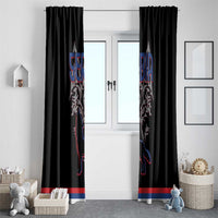 Serbia Window Curtain with Wolf Head Graphic, Howling Wolf, and National Flag Stripes