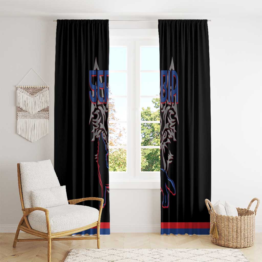 Serbia Window Curtain with Wolf Head Graphic, Howling Wolf, and National Flag Stripes