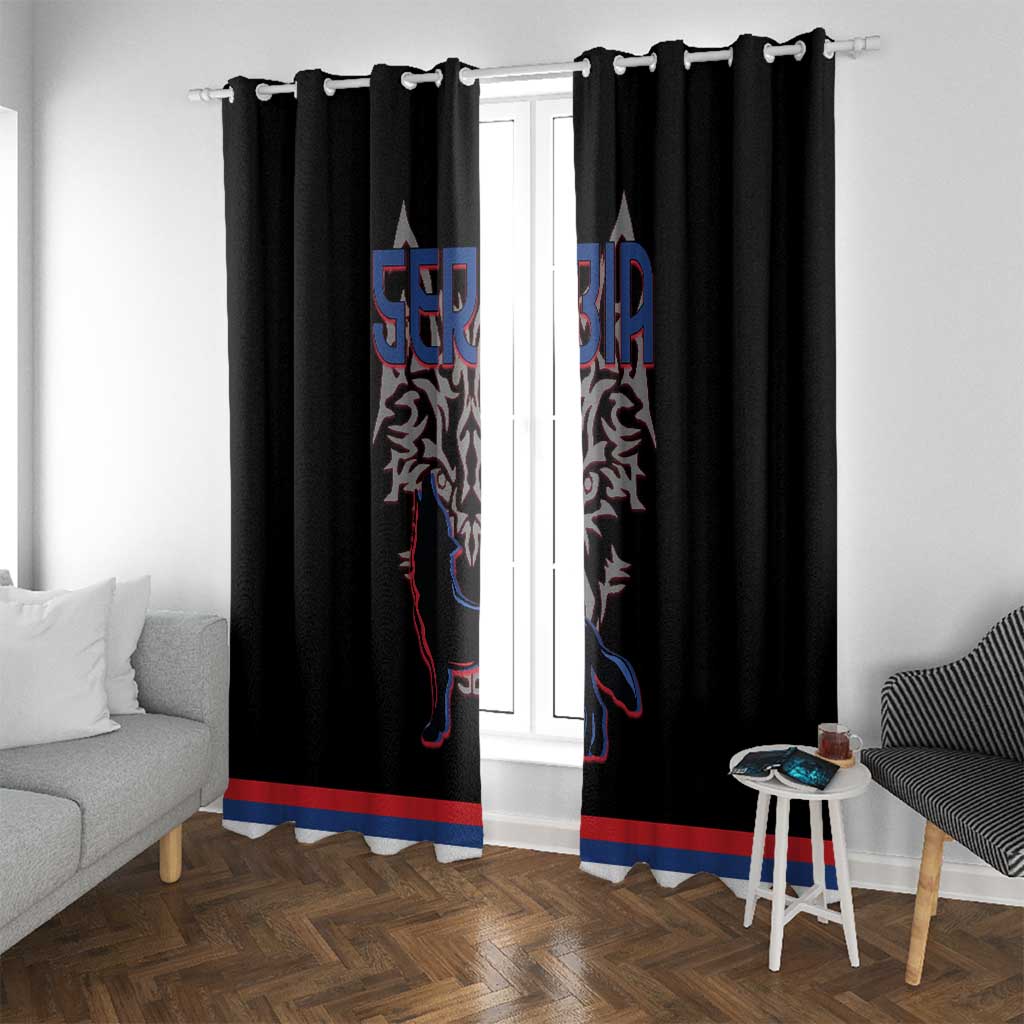 Serbia Window Curtain with Wolf Head Graphic, Howling Wolf, and National Flag Stripes