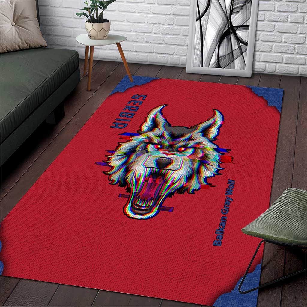 Serbia Area Rug with Balkan Gray Wolf, Claw Marks, and Flag Sleeve Design