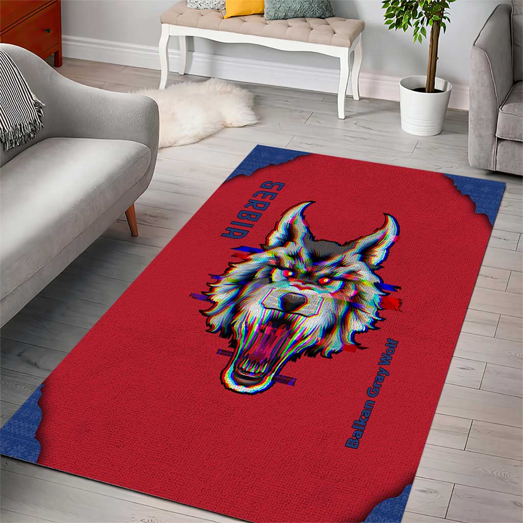 Serbia Area Rug with Balkan Gray Wolf, Claw Marks, and Flag Sleeve Design
