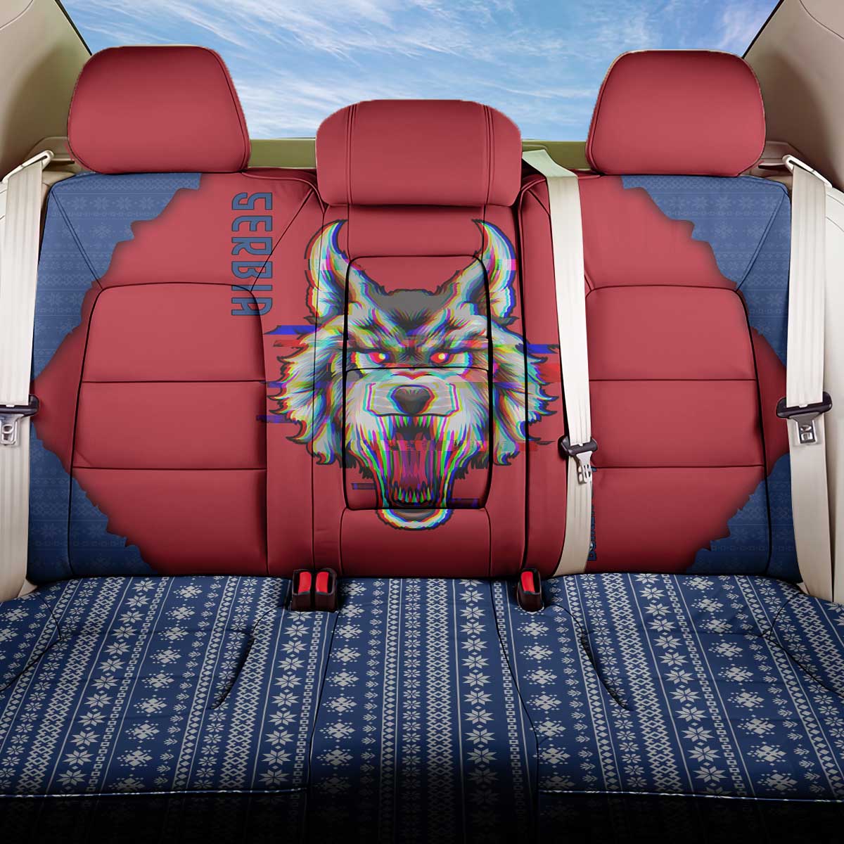 Serbia Back Car Seat Cover with Balkan Gray Wolf, Claw Marks, and Flag Sleeve Design