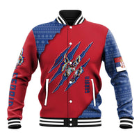 Serbia Baseball Jacket with Balkan Gray Wolf, Claw Marks, and Flag Sleeve Design