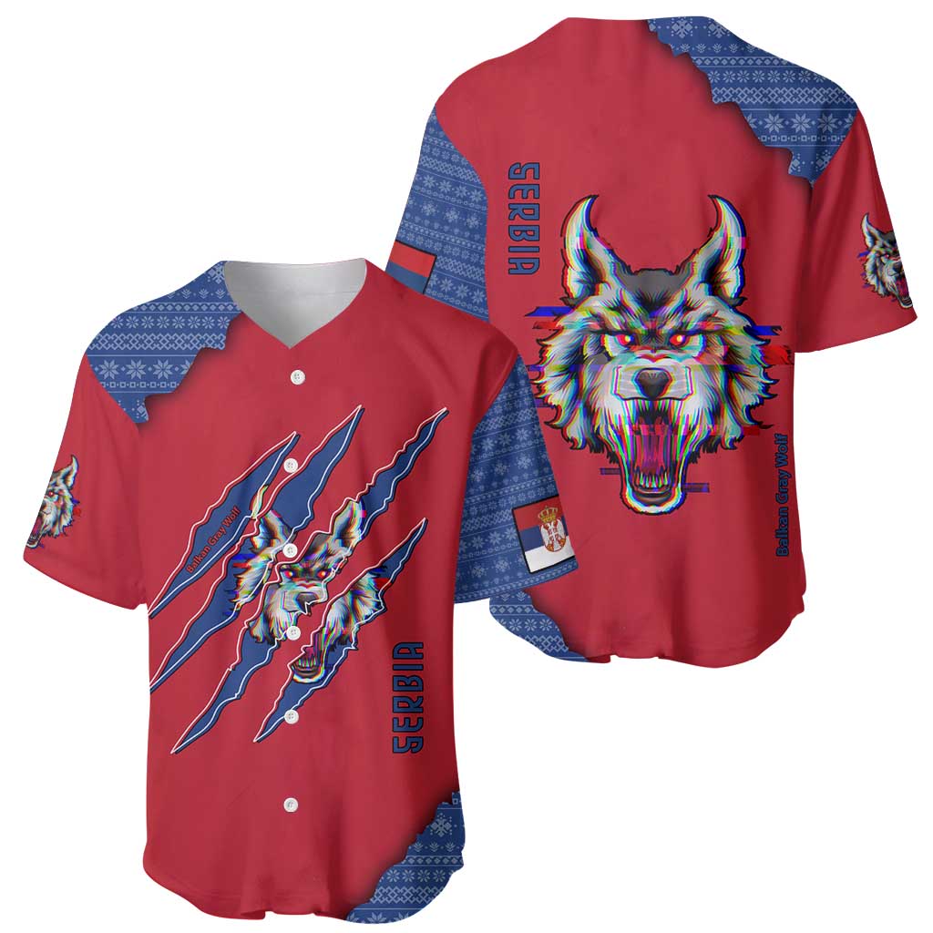 Serbia Baseball Jersey with Balkan Gray Wolf, Claw Marks, and Flag Sleeve Design