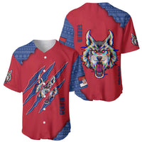 Serbia Baseball Jersey with Balkan Gray Wolf, Claw Marks, and Flag Sleeve Design