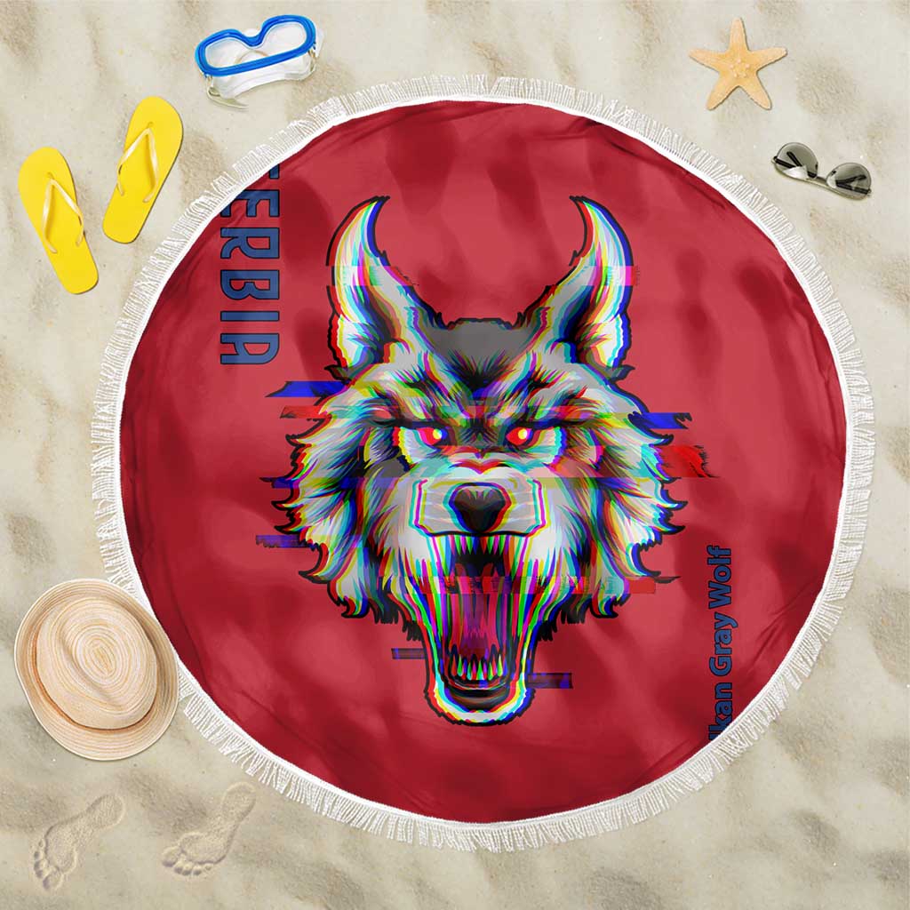 Serbia Beach Blanket with Balkan Gray Wolf, Claw Marks, and Flag Sleeve Design