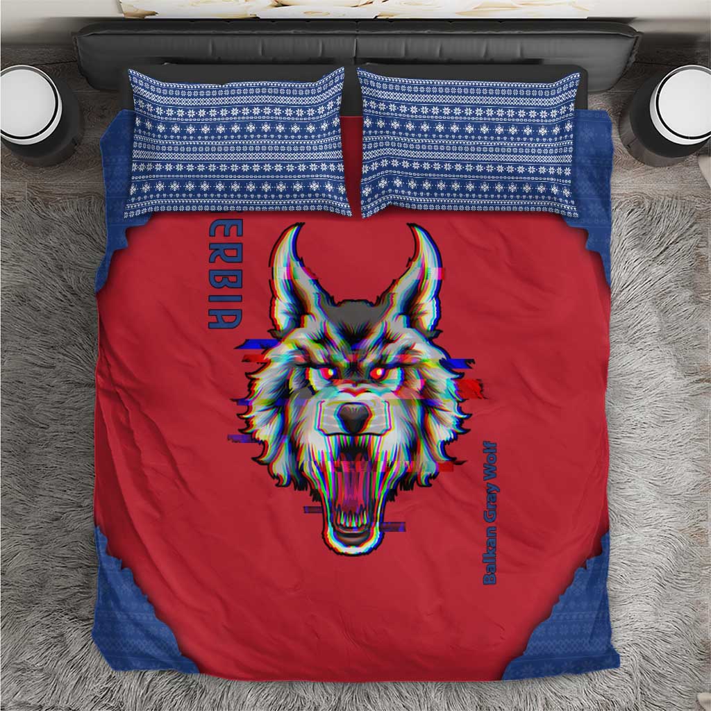 Serbia Bedding Set with Balkan Gray Wolf, Claw Marks, and Flag Sleeve Design