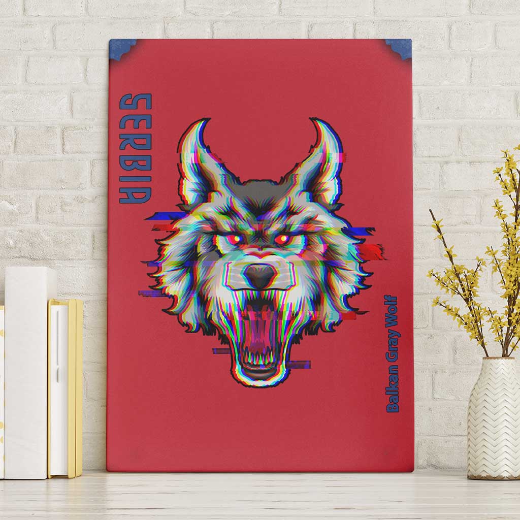 Serbia Canvas Wall Art with Balkan Gray Wolf, Claw Marks, and Flag Sleeve Design