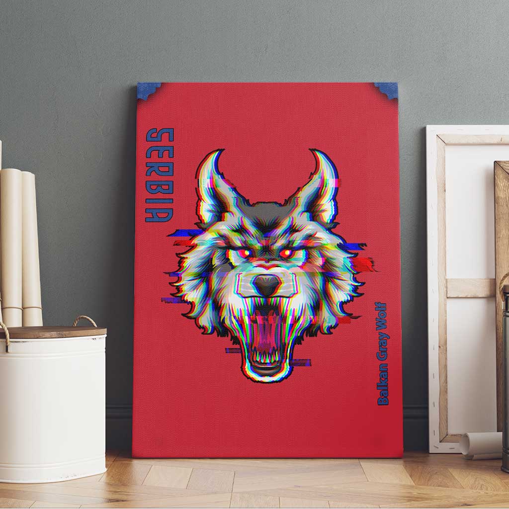 Serbia Canvas Wall Art with Balkan Gray Wolf, Claw Marks, and Flag Sleeve Design