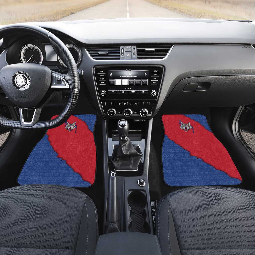 Serbia Car Mats with Balkan Gray Wolf, Claw Marks, and Flag Sleeve Design