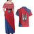 Serbia Couples Matching Off Shoulder Maxi Dress and Hawaiian Shirt with Balkan Gray Wolf, Claw Marks, and Flag Sleeve Design