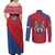 Serbia Couples Matching Off Shoulder Maxi Dress and Long Sleeve Button Shirt with Balkan Gray Wolf, Claw Marks, and Flag Sleeve Design
