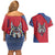 Serbia Couples Matching Off Shoulder Short Dress and Hawaiian Shirt with Balkan Gray Wolf, Claw Marks, and Flag Sleeve Design