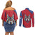 Serbia Couples Matching Off Shoulder Short Dress and Long Sleeve Button Shirt with Balkan Gray Wolf, Claw Marks, and Flag Sleeve Design