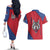 Serbia Couples Matching Off The Shoulder Long Sleeve Dress and Hawaiian Shirt with Balkan Gray Wolf, Claw Marks, and Flag Sleeve Design