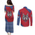 Serbia Couples Matching Puletasi and Long Sleeve Button Shirt with Balkan Gray Wolf, Claw Marks, and Flag Sleeve Design