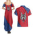 Serbia Couples Matching Summer Maxi Dress and Hawaiian Shirt with Balkan Gray Wolf, Claw Marks, and Flag Sleeve Design
