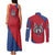 Serbia Couples Matching Tank Maxi Dress and Long Sleeve Button Shirt with Balkan Gray Wolf, Claw Marks, and Flag Sleeve Design