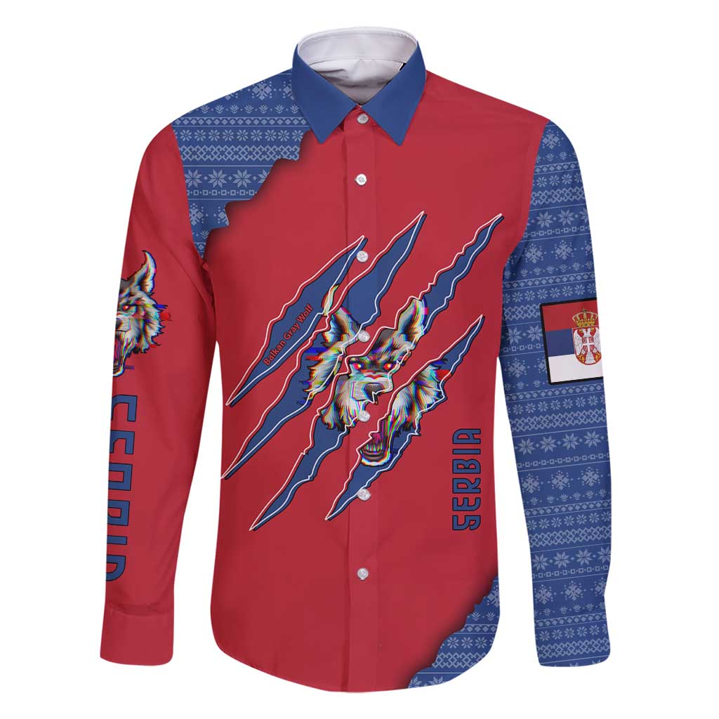 Serbia Family Matching Long Sleeve Bodycon Dress and Hawaiian Shirt with Balkan Gray Wolf, Claw Marks, and Flag Sleeve Design