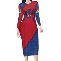 Serbia Family Matching Long Sleeve Bodycon Dress and Hawaiian Shirt with Balkan Gray Wolf, Claw Marks, and Flag Sleeve Design