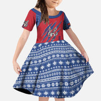 Serbia Family Matching Mermaid Dress and Hawaiian Shirt with Balkan Gray Wolf, Claw Marks, and Flag Sleeve Design