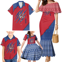 Serbia Family Matching Mermaid Dress and Hawaiian Shirt with Balkan Gray Wolf, Claw Marks, and Flag Sleeve Design