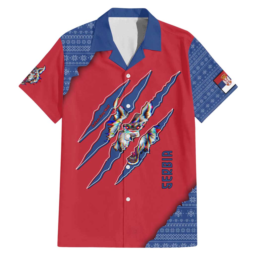 Serbia Family Matching Mermaid Dress and Hawaiian Shirt with Balkan Gray Wolf, Claw Marks, and Flag Sleeve Design