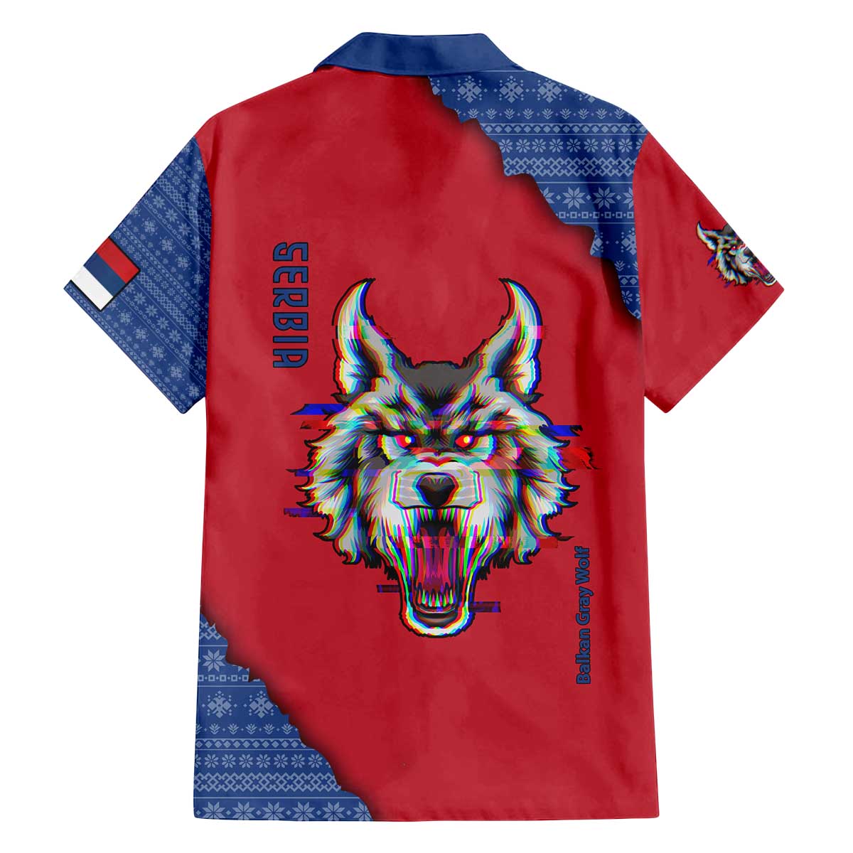Serbia Family Matching Off The Shoulder Long Sleeve Dress and Hawaiian Shirt with Balkan Gray Wolf, Claw Marks, and Flag Sleeve Design