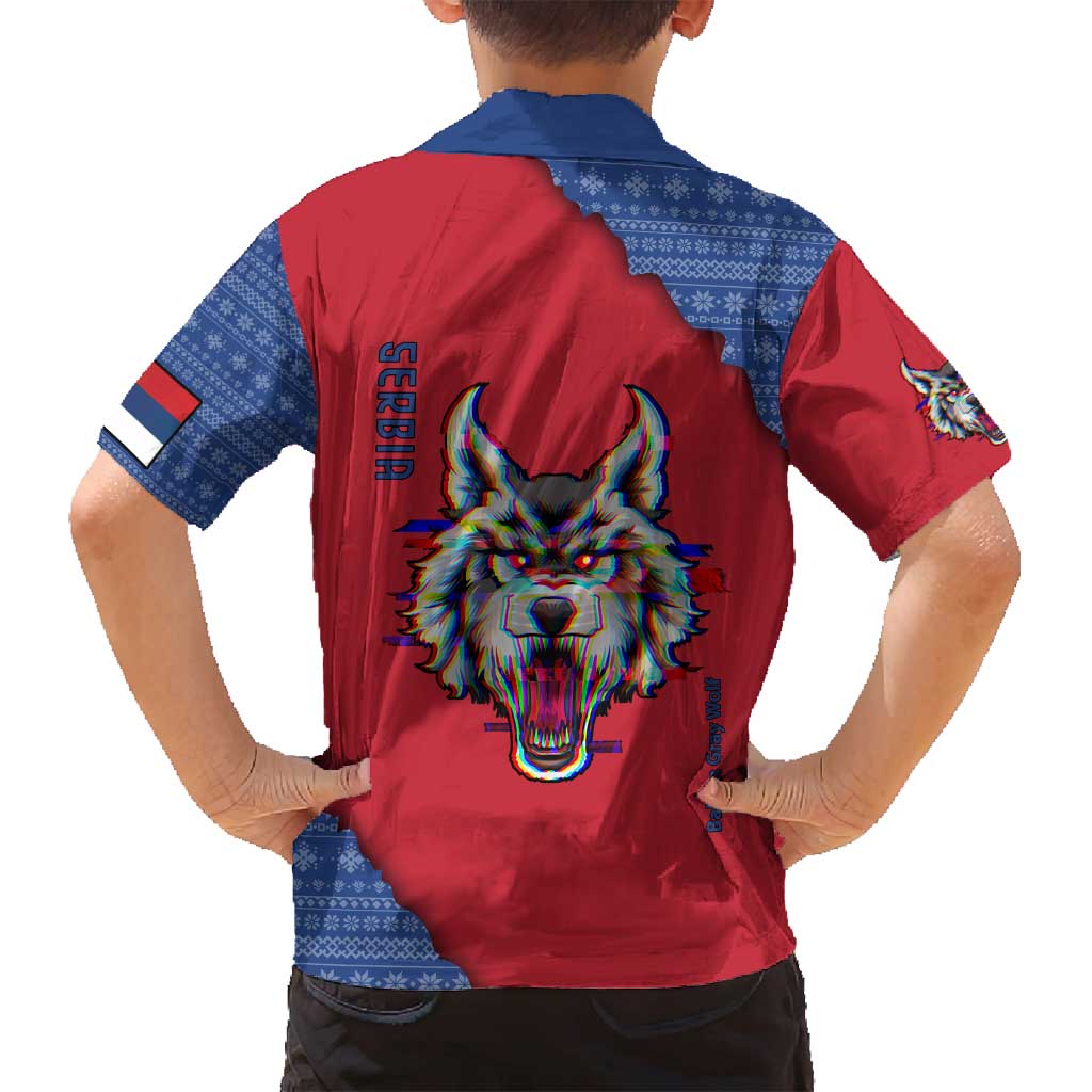 Serbia Family Matching Off Shoulder Short Dress and Hawaiian Shirt with Balkan Gray Wolf, Claw Marks, and Flag Sleeve Design