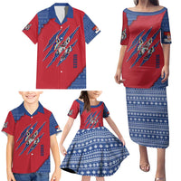 Serbia Family Matching Puletasi and Hawaiian Shirt with Balkan Gray Wolf, Claw Marks, and Flag Sleeve Design