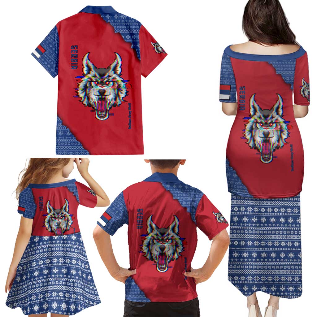 Serbia Family Matching Puletasi and Hawaiian Shirt with Balkan Gray Wolf, Claw Marks, and Flag Sleeve Design