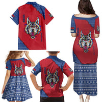 Serbia Family Matching Puletasi and Hawaiian Shirt with Balkan Gray Wolf, Claw Marks, and Flag Sleeve Design