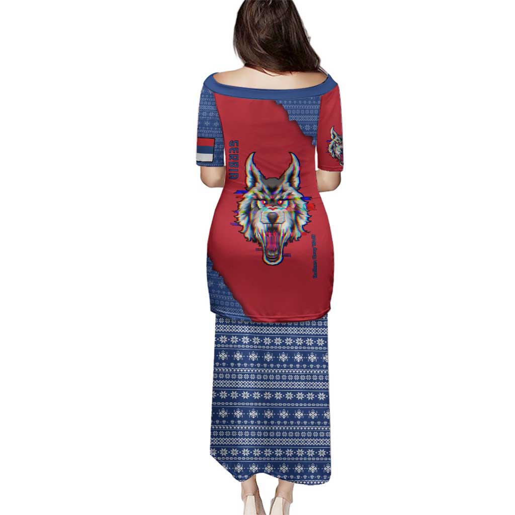 Serbia Family Matching Puletasi and Hawaiian Shirt with Balkan Gray Wolf, Claw Marks, and Flag Sleeve Design
