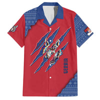 Serbia Family Matching Summer Maxi Dress and Hawaiian Shirt with Balkan Gray Wolf, Claw Marks, and Flag Sleeve Design