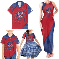 Serbia Family Matching Tank Maxi Dress and Hawaiian Shirt with Balkan Gray Wolf, Claw Marks, and Flag Sleeve Design